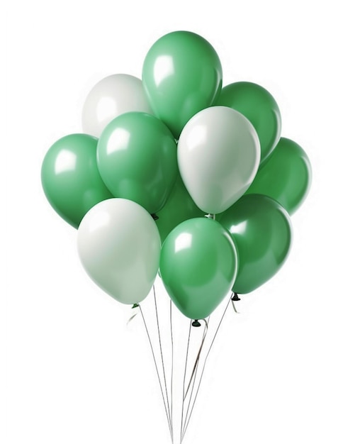 Des ballons verts et blancs sur fond blanc