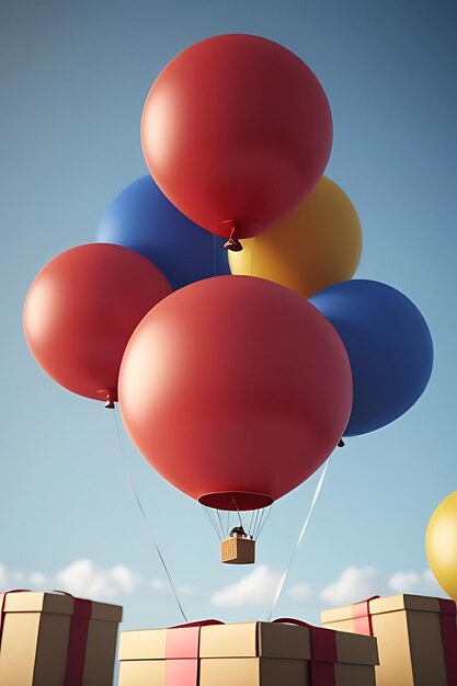 Photo ballons volants avec des boîtes à cadeaux