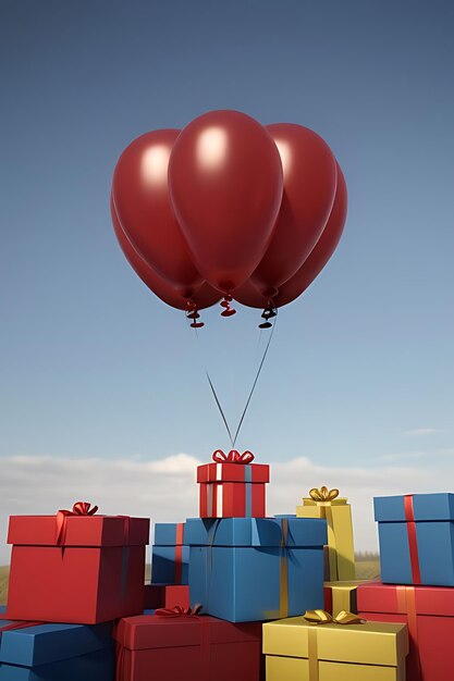 ballons volants avec des boîtes à cadeaux