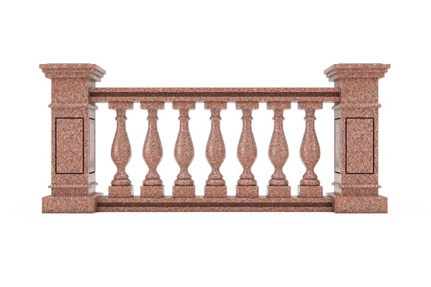 Balustrade de piliers en marbre rouge classique avec des colonnes sur fond blanc. Rendu 3D