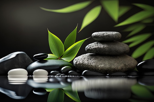 Bambou et pierres dans un spa de bien-être Generative AI Zen Stones et Bamboo sur l'eau détendez-vous au concept de spa