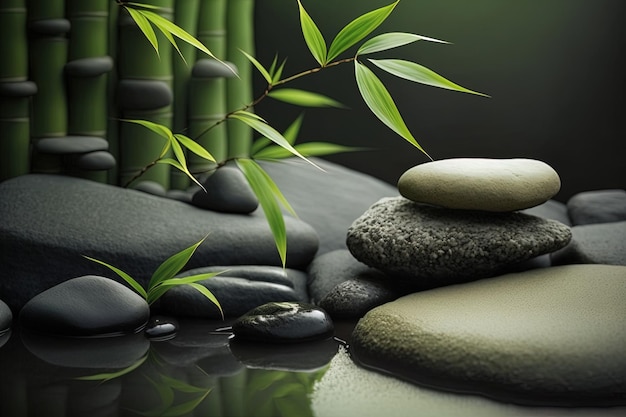 Bambou et pierres dans un spa de bien-être Generative AI Zen Stones et Bamboo sur l'eau détendez-vous au concept de spa