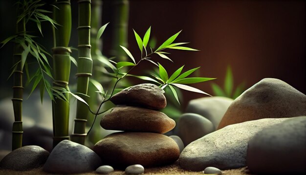 Photo bambou et pierres dans un spa bien-être v