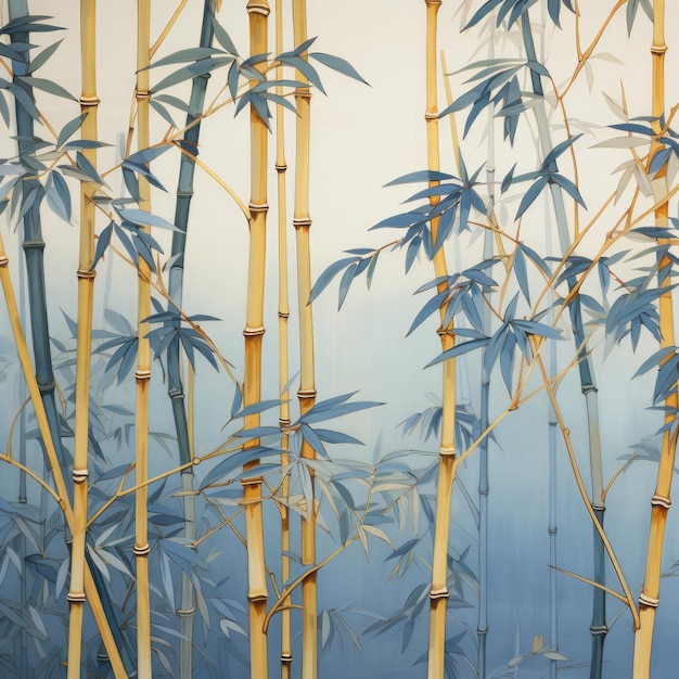 Photo un bambou de rêve une peinture à l'huile détaillée avec des accents subtils de bleu et d'or