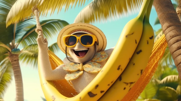 Une banane dans un bananier