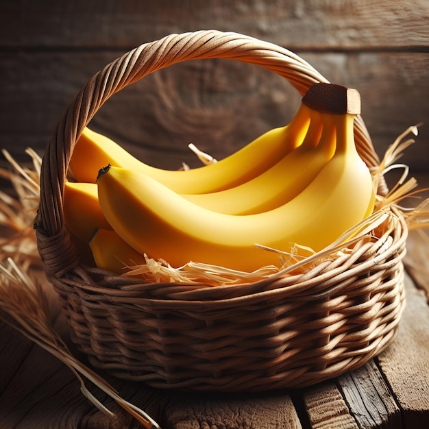 Photo une banane dans un panier en osier