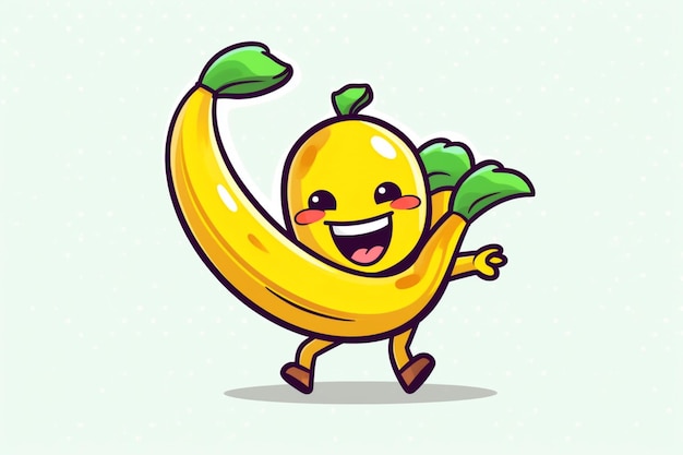 Photo banane de dessin animé en cours d'exécution avec de l'argent dans la main générative ai