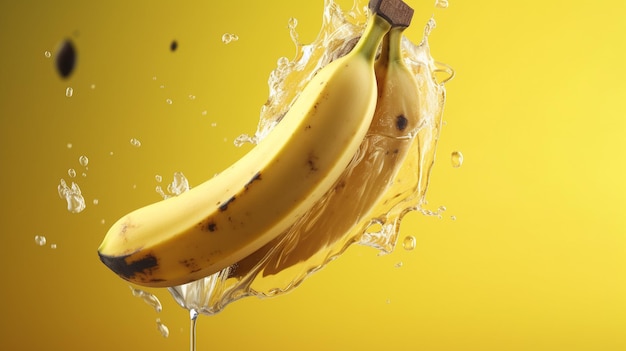 Une banane éclabousse dans un verre d'eau.