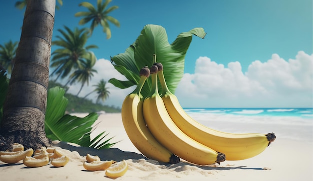 Banane ensoleillée au bord de l'océan AI générative