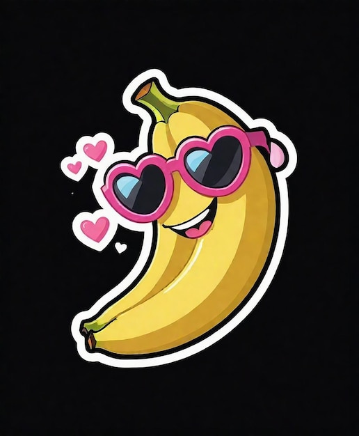 une banane avec des lunettes de soleil qui dit " banane " et une paire de lunettes de jour roses en forme de cœur