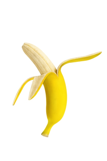 Banane mûre pelée sur blanc