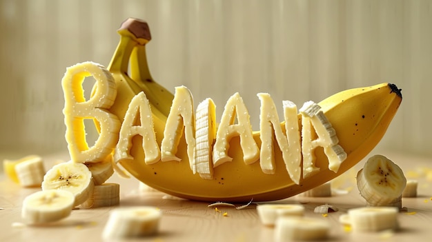 Banane sculptée avec le mot banane