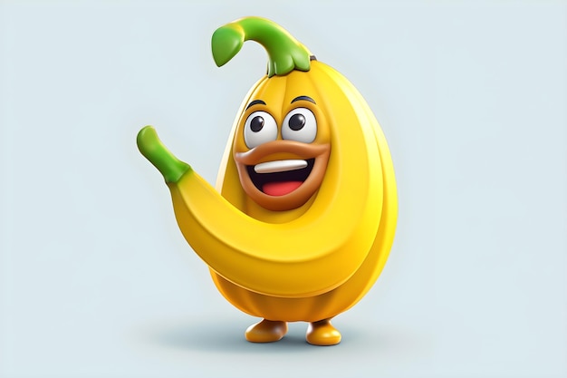 Une banane avec un visage vert et une banane jaune dessus