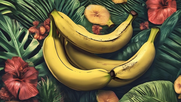 Bananes d'éléments d'illustration de jeu tropical
