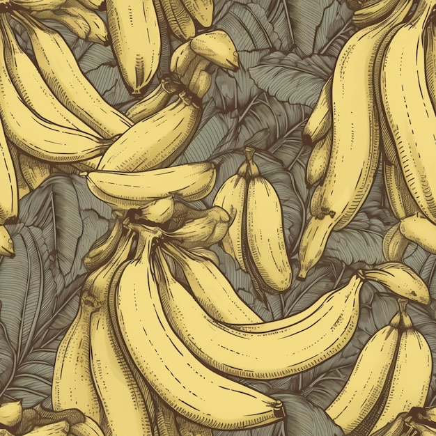 Bananes sur fond de feuilles.