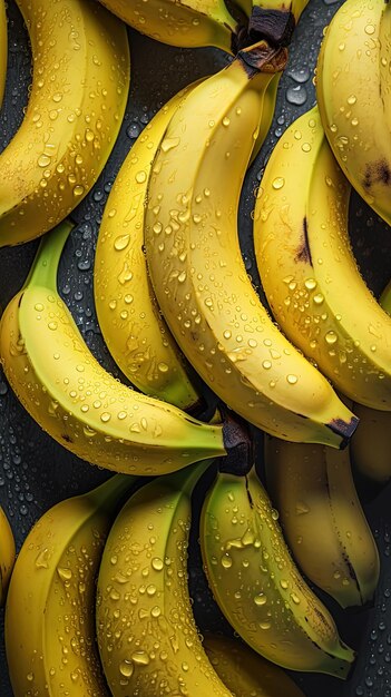 Bananes avec des gouttes d'eau dessus dans un bol noir.