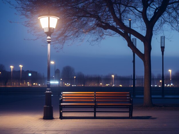 un banc assis au milieu d'une rue la nuit