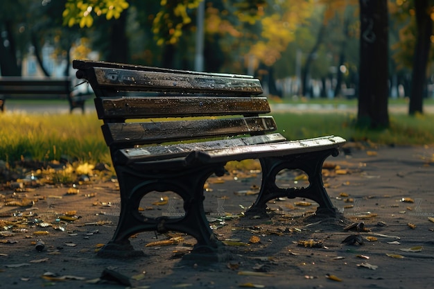 Un banc en bois dans le parc de la ville