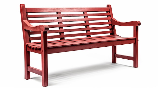 Photo banc en bois rouge isolé sur fond blanc avec découpage generative ai