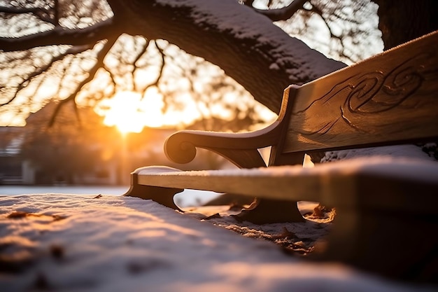 Banc couvert de neige dans le parc