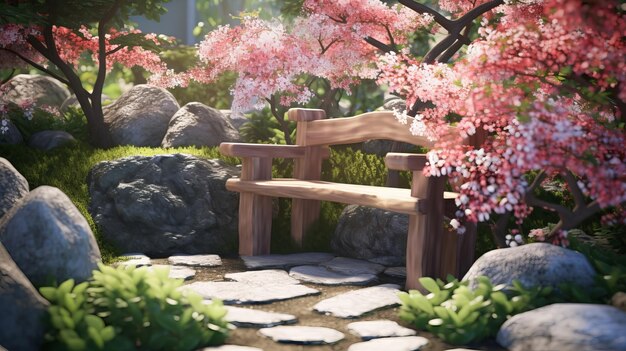 Un banc dans un jardin japonais