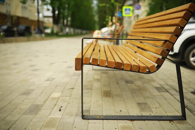 Banc dans un parc un matin d'automne ensoleillé Promenade matinale