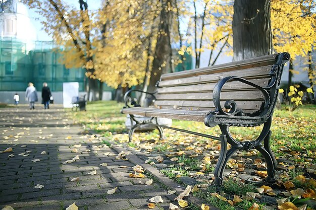 banc dans le paysage du parc d'automne / paysage saisonnier reste dans le parc solitaire d'automne