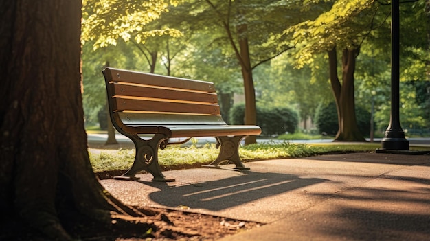 Un banc de parc au parc en été