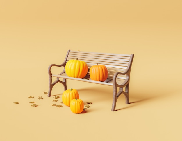 Banc De Parc Minimal Avec Des Citrouilles