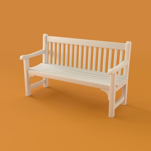 Banc de parc monochrome sur fond orange rendu 3d