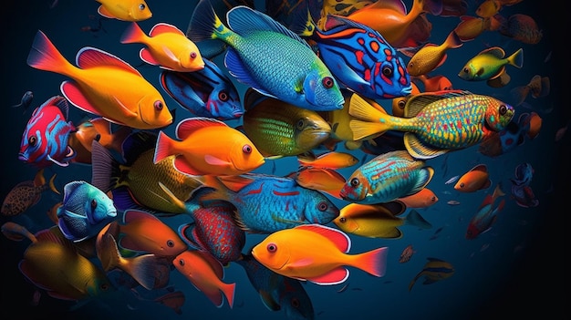 Un banc de poissons tropicaux aux couleurs vives
