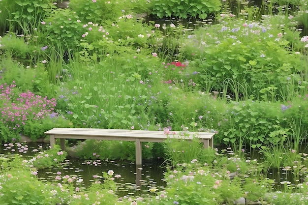 Un banc sur un quai dans un jardin généré ai