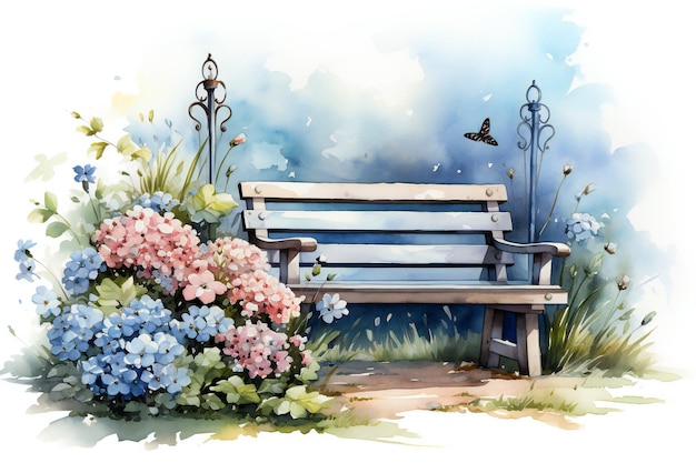 banc de ressort en bois aquarelle