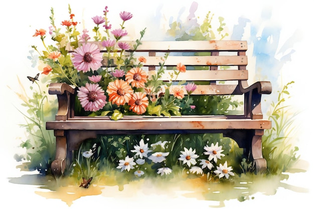 banc de ressort en bois aquarelle