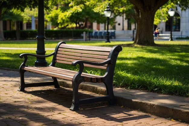 Photo un banc vide dans le parc avec de la verdure luxuriante