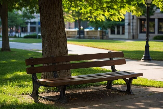 Photo un banc vide dans le parc avec de la verdure luxuriante