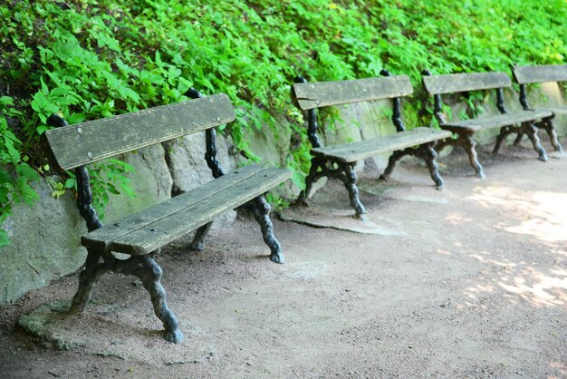 Bancs en bois au parc