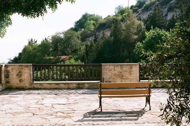Des bancs vides contre les arbres