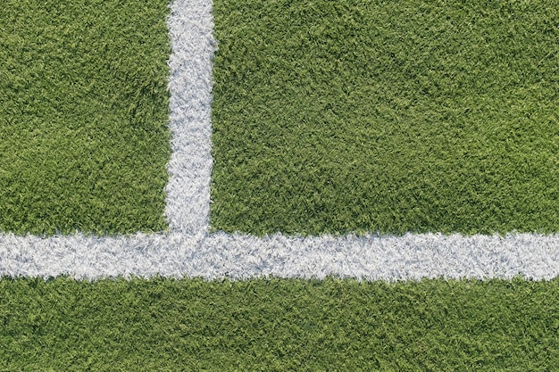 Bande blanche dans le domaine du football. Texture verte d'un terrain de football, volley-ball et basket-ball