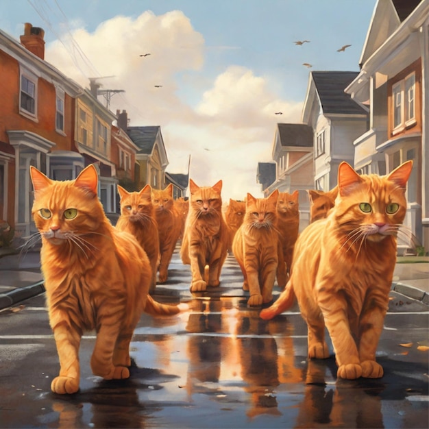 une bande de chats orange