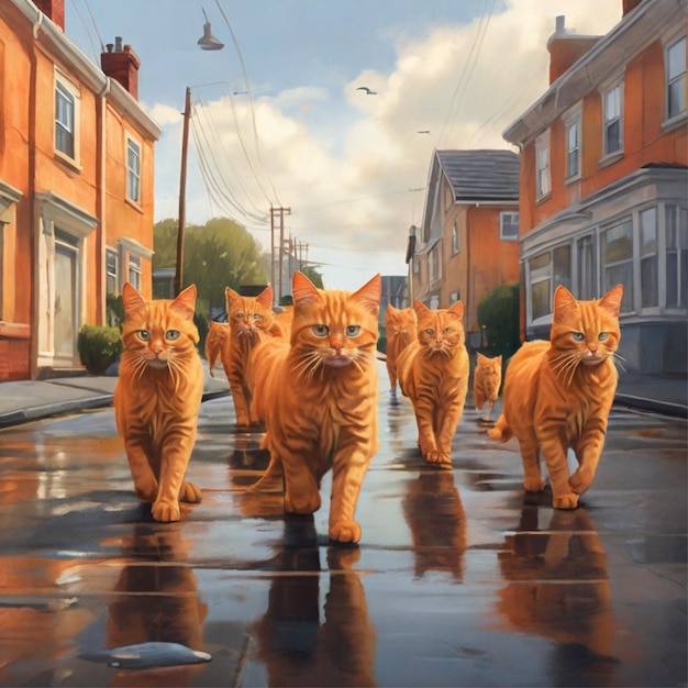 une bande de chats orange