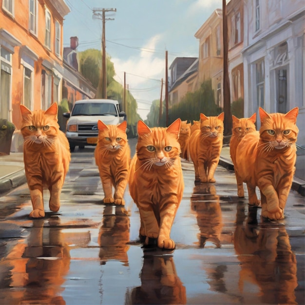 une bande de chats orange