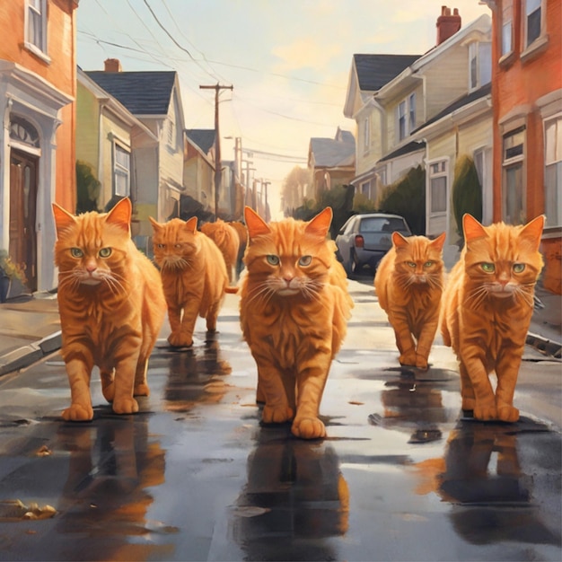 une bande de chats orange