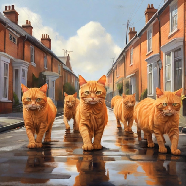 une bande de chats orange