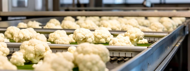 Bande de chou-fleur dans les produits de l'industrie alimentaire prêts pour l'emballage automatique Concept avec production alimentaire automatisée AI générative