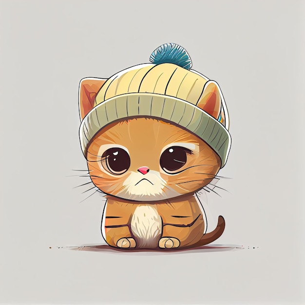 Bande dessinée de chat mignon portant un bonnet avec pull et hutte