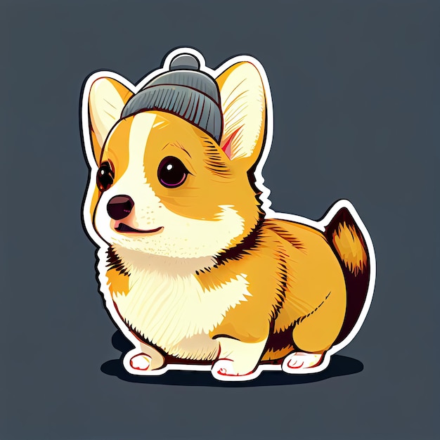 Bande dessinée mignonne de corgi portant un bonnet avec un pull et une hutte