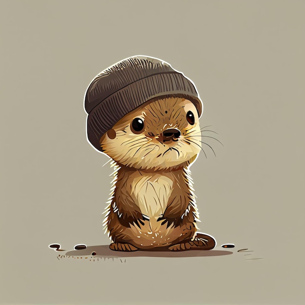 Photo bande dessinée mignonne de loutre portant un bonnet avec pull et hutte