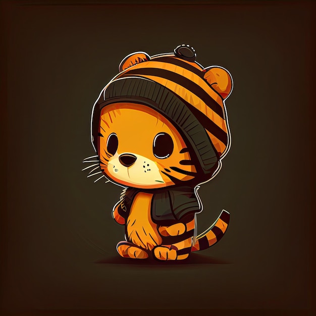 Bande dessinée mignonne de tigre portant un bonnet avec pull et hutte