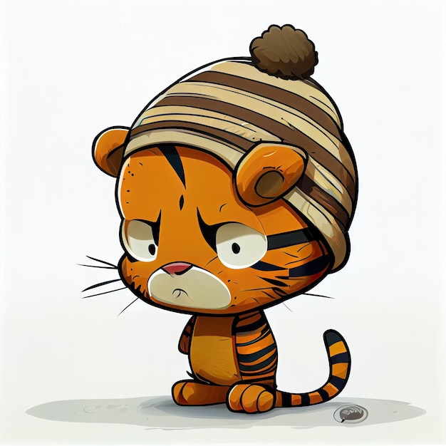 Bande dessinée mignonne de tigre portant un bonnet avec pull et hutte